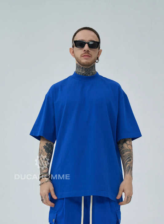 T-SHIRT MEZZO COLLO OVER BLU