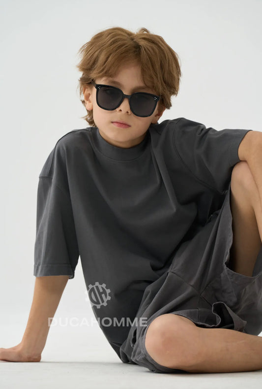 T-SHIRT MEZZO COLLO OVER GRIGIO SCURO