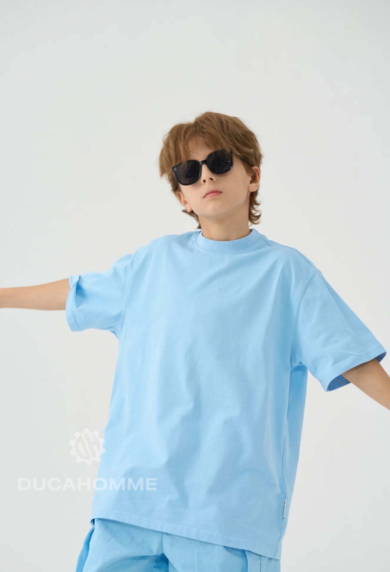 T-SHIRT MEZZO COLLO CELESTE