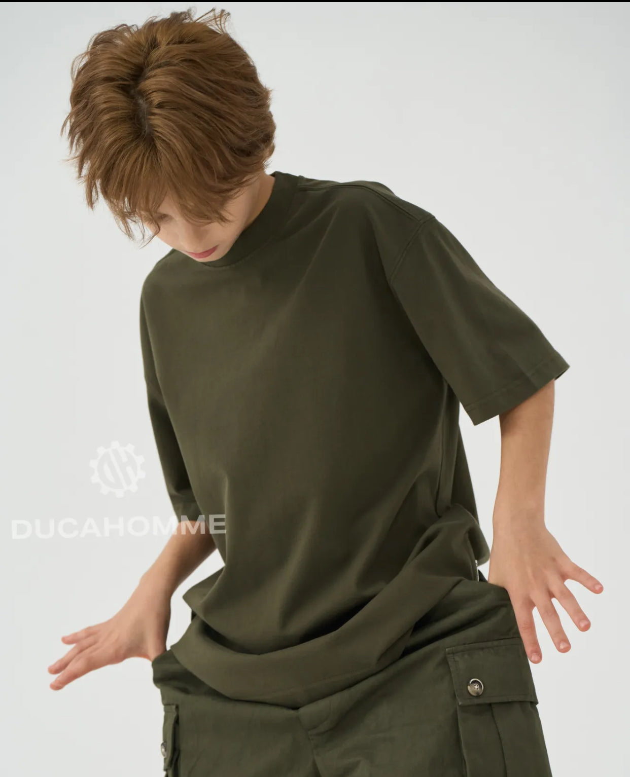 T-SHIRT MEZZO COLLO OVER VERDE MILITARE