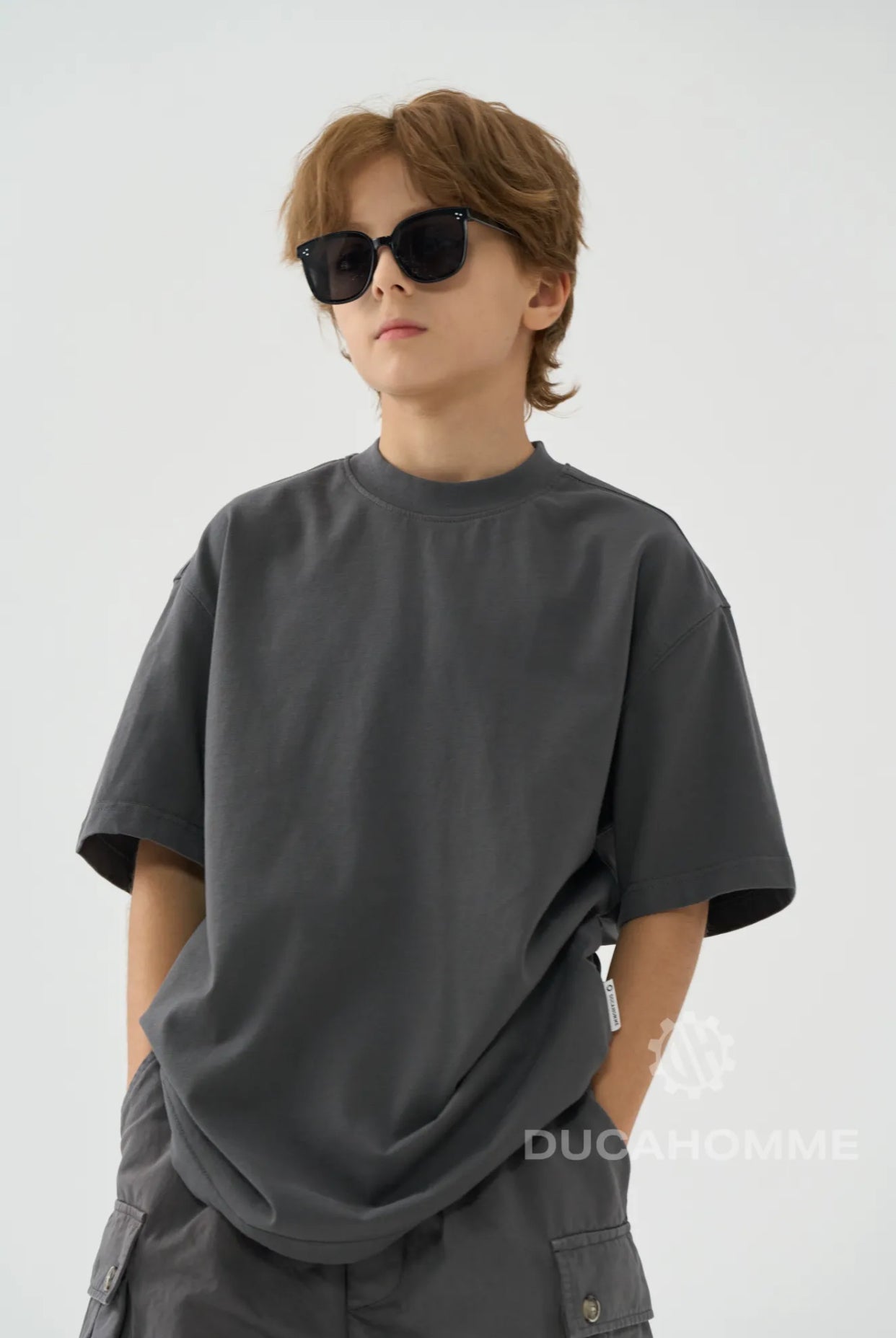 T-SHIRT MEZZO COLLO OVER GRIGIO SCURO